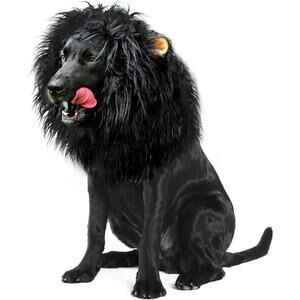 Lion Mane Wig for Large Dogs Black Pet Halloween Costume with Ears Funny Hat